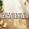 Tapis de seuil antidérapant en cuir avec motif géométrique noir et blanc pour l'entrée - 20x60cm / Style géométrique moderne à demi-cercles et étoiles (J)