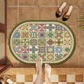 Vintage bohemian mosaic tile pattern absorbent diatom mud non-slip bathroom floor mat - Charm Color - Oval