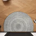 Grey semi-circular indoor doormat with white mandala pattern, non-slip PVC material - 60*90cm / Artistic Gray Pattern - Semicircle