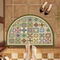 Semi-circular vintage floral tile pattern diatom mud non-slip bathroom floor mat - Charm Color - Semicircle
