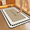 Minimalist absorbent bathroom mat with checkered border and 'Bathtime' print design - New Simple-A (Rectangle) / Absorbent Leather / Beige / 40*60cm
