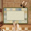 Vintage American style bath mat with mosaic tile border and absorbent non-slip surface - Colored Brick - Square