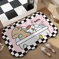 Tappetino da bagno con cani cartone animato e bordo a scacchi ondulato per il bagno - 40*60cm Pelle Assorbente / Bolle-Scacchiera Ondulata
