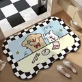 Tappetino da bagno assorbente con cani cartoni e bordo a scacchi ondulato vivace - 40*60cm Pelle Assorbente / Travestimento-Scacchiera Ondulata