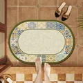 Vintage oval diatom mud bath mat with patterned border and absorbent quick-dry texture - Colored Brick - Oval