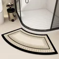 Franse stijl halfronde badmat, antislip, crème en zwart geometrisch luxe ontwerp - Waaiervorm-Stijl L (Golfpatroon) / 40*60cm (2.5mm Standaard Stijl) / Crèmewit (Zwarte Golfdecoratie)