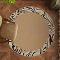 Elegant round Belgian velvet rug with beige center and marble pattern border. - Diameter 60cm / Marble Pattern (Cloud Vein)