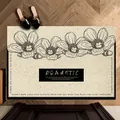 French style romantic floral doormat featuring black line art and cream background - 40*60cm / Light Base - Morning Flower