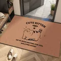 Warm brown PVC leather entryway mat with cute kitten pattern and welcome home text - 50*80CM / Cute Kitten