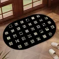 Mid-century modern black oval diatom mud bathroom mat with beige geometric patterns - 40*60cm / Ink Rhythm Blocks - Oval