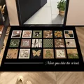 Zerbino nero stile Mid-century con piastrelle artistiche e testo inglese. - Rettangolo / 50x80cm / Floreale Vintage