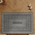 High-quality rectangular grey indoor floor mat featuring white mandala geometric patterns - Complex Rhythmic Pattern - Rectangle