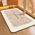 Floral absorbent bathroom mat with SHOWER text, non-slip quick-dry shower floor rug - New American-A (Rectangle) / 2.5mm Regular Version / Flesh Pink / 40*60cm