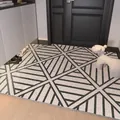 Durable modern geometric silk circle entryway door mat with a stylish black and white pattern - 40*60cm / Minimalist Ripples