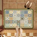 Vintage mediterranean style absorbent bath mat with colorful tile patterns for bathroom decor - Elegant Flower - Square
