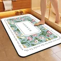 Absorbent floral bathroom bath mat with shower text and quick-drying anti-slip surface - New American Style-B (Rectangular) / 2.5mm Regular Version / Light Blue / 40*60cm
