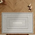 Durable rectangular PVC door mat with intricate black bohemian geometric patterns on gray - Simple Prime Pattern - Rectangle