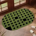 Mid-century modern style green oval diatom mud bath mat with black geometric patterns - 40*60cm / Forest Green Order - Oval