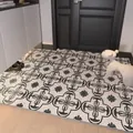 Elegant black geometric pattern PVC silk loop indoor entrance door mat for home decor - 40*60cm / Elegant Grid Sequence