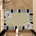 Elegant creamy style silk loop entrance door mat with camellia floral patterns - Moon Dance Flower - Light Base / 40*60cm