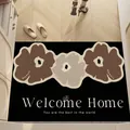 Stylish black entrance door mat featuring floral pattern and Welcome Home slogan - 40*60cm / Black base with brown and beige floral design