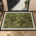 Zerbino vintage in PVC verde oliva con motivo floreale e bordo con scritte inglesi - Rosa Verde Scuro