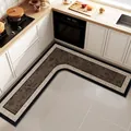 Premium L-shaped non-slip leather kitchen floor mat with vintage brown floral pattern - 70*70cm / Simple Brown Floral