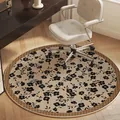 Premium round floral office chair mat with silent velvet surface for floor protection - Diameter 60cm / Brown Border Elegant Floral Style