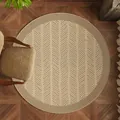Round beige Belgian velvet rug with herringbone texture and non-slip TPR backing - Diameter 60cm / Herringbone Pattern (Plain Woven Leaf)