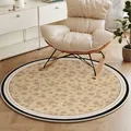 Round Belgian velvet rocking chair rug with vintage beige floral pattern for floor protection - 60CM / Graceful Floral