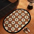 Tapis de bain en boue de diatomée absorbant à carreaux marron rétro - 40x60cm / Charme Gracieux - Ovale