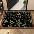 Zerbino d'ingresso vintage in pelle PVC con elegante motivo botanico di foglie e uccellini - Foglie d'Ombra d'Inchiostro