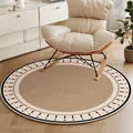 Round beige Belgian velvet rug with modern border pattern for floor protection - 60CM / Brown Time Index