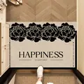 High-grade cream style anti-slip entrance doormat with black floral happiness pattern design - Secret Garden rhyme-shallow bottom / 40*60cm