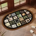 Alfombra de baño ovalada retro de barro de diatomeas con elegante patrón botánico - Elegancia Mid-Century - Óvalo