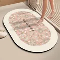 Floral pattern quick-dry bathroom floor mat with SHOWER text design - New American Style-A (Oval) / 2.5mm Regular Version / Pink Floral / 40*60cm