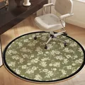 Vintage green floral round office chair mat with non-slip TPR backing for hardwood floors - Diameter 60cm / Green Wild Flowers