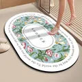 Absorbent floral bathroom mat with SHOWER text, oval non-slip quick-dry floor rug - New American-B (Oval) / 2.5mm Regular Version / Light Blue Floral / 40*60cm