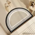 Tappeto da bagno assorbente semici rcolare retrò con bordo a motivi geometrici neri - Stile da bagno moderno (Forma a semicerchio) / 40x60cm (Stile Standard) / Beige