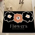 Premium black silk loop entry mat with a stylish floral print and English quote - 40*60cm / SQins Flower-F (Black base with orange, white and black flowers)