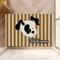 Tappetino d'ingresso a righe decorativo con simpatico cane e scritta Welcome in inglese - 40*60cm / Stile Cane a Strisce
