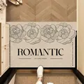 Elegant creamy entrance mat with peony floral print and Romantic text for home decor - Fragrant Night - Light Base / 40*60cm