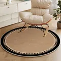 Elegant round woven chair mat with black patterned border and TPR non-slip base - Diameter 60cm / Brown Ring Pattern