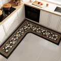 L-shaped kitchen floor mat with vintage floral pattern in a corner kitchen setting - 70*70cm / Abundant Flowers