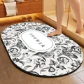Minimalist black and white floral bathroom floor mat with absorbent quick-dry surface - New American-C (Oval) / 2.5mm Regular Version / Black and White Speckled / 40*60cm