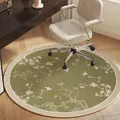 Vintage olive green floral round office chair mat made of soft Belgian velvet fabric - Diameter 60cm / Green Shadow Elegant Branch Style