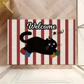Zerbino con gatto nero e strisce rosse e bianche per un ingresso molto accogliente - 40*60cm / Stile Gatto a Strisce-A