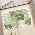 Alfombra de baño absorbente y antideslizante con elegantes motivos florales de peonías verdes - 40*60cm / Versión de Cuero Absorbente / Patrón C (Irregular)