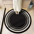 Round black non-slip absorbent leather bathroom mat with white geometric border - Style A Dark Luxury / Diameter 40CM