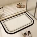 Tappetino da bagno assorbente semiovale vintage crema e nero antiscivolo per doccia - Stile Attraente (Grandi Angoli Arrotondati) / 40x60cm (Stile Standard) / Beige